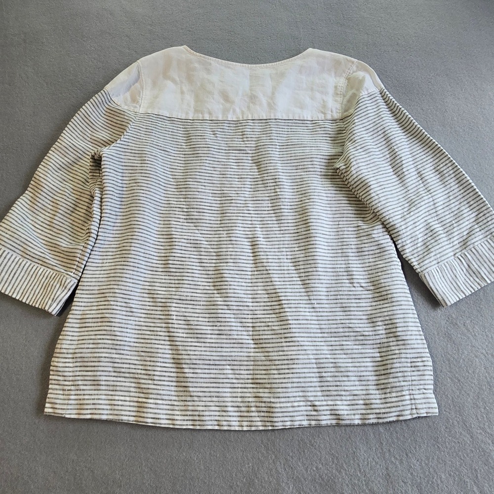 Tommy Bahama Tunic Top Women Medium White Tan Striped 100% Linen Lace Up Coastal - Picture 3 of 7